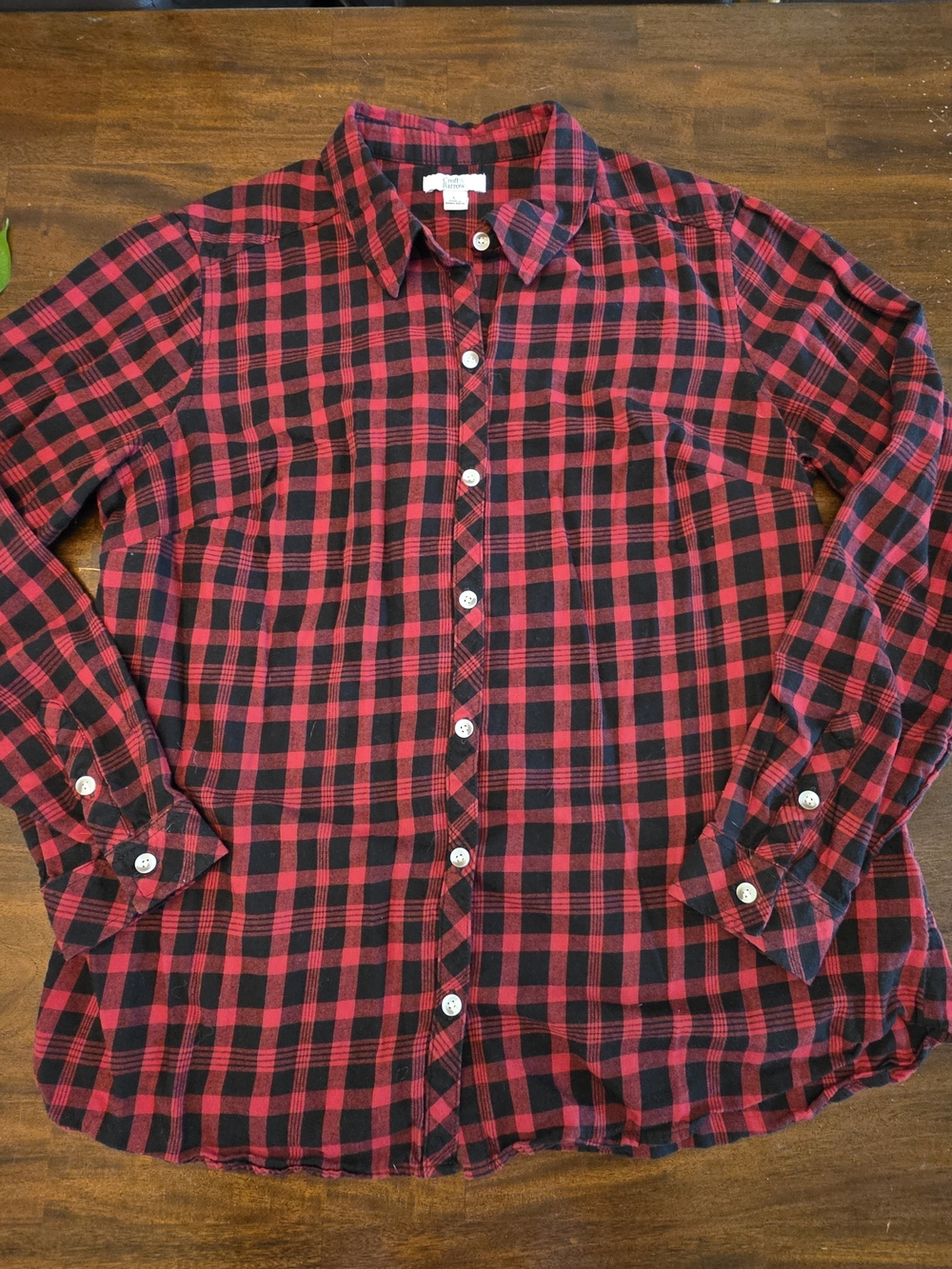 Croft & Barrow Red & Black Plaid Flannel Button Down Shirt - Women's Large